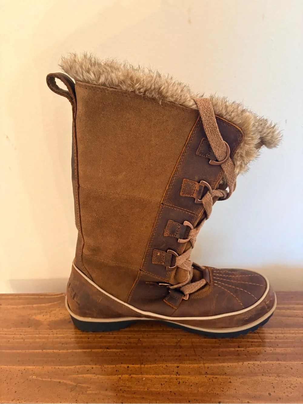 Sorel Women's Tan/Brown Fur-Trim Lace-Up Winter Boots Warm Leather Outdoors